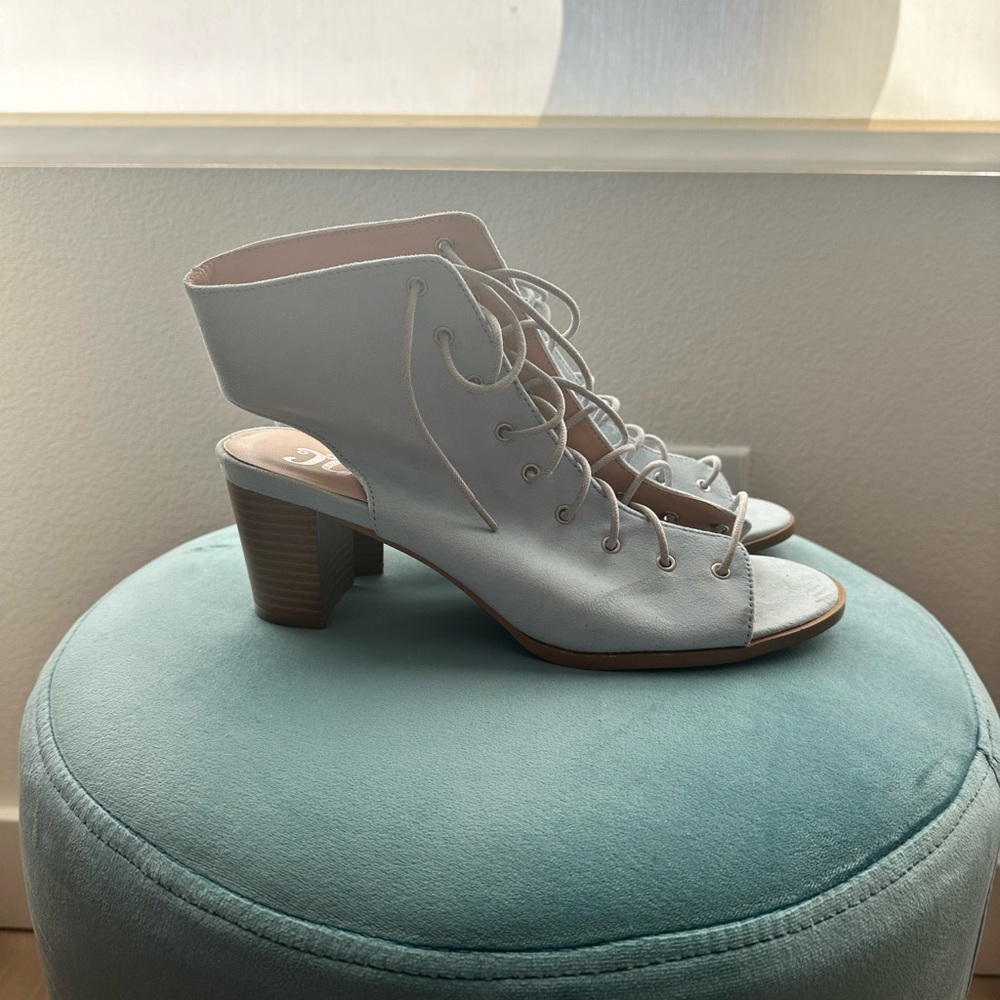 Light Blue Lace-up Open Toe Booties